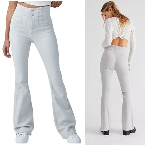 Free People We The Free Jayde Flare Jeans High Rise Gray Reg. Legs Size 30 - Picture 1 of 8